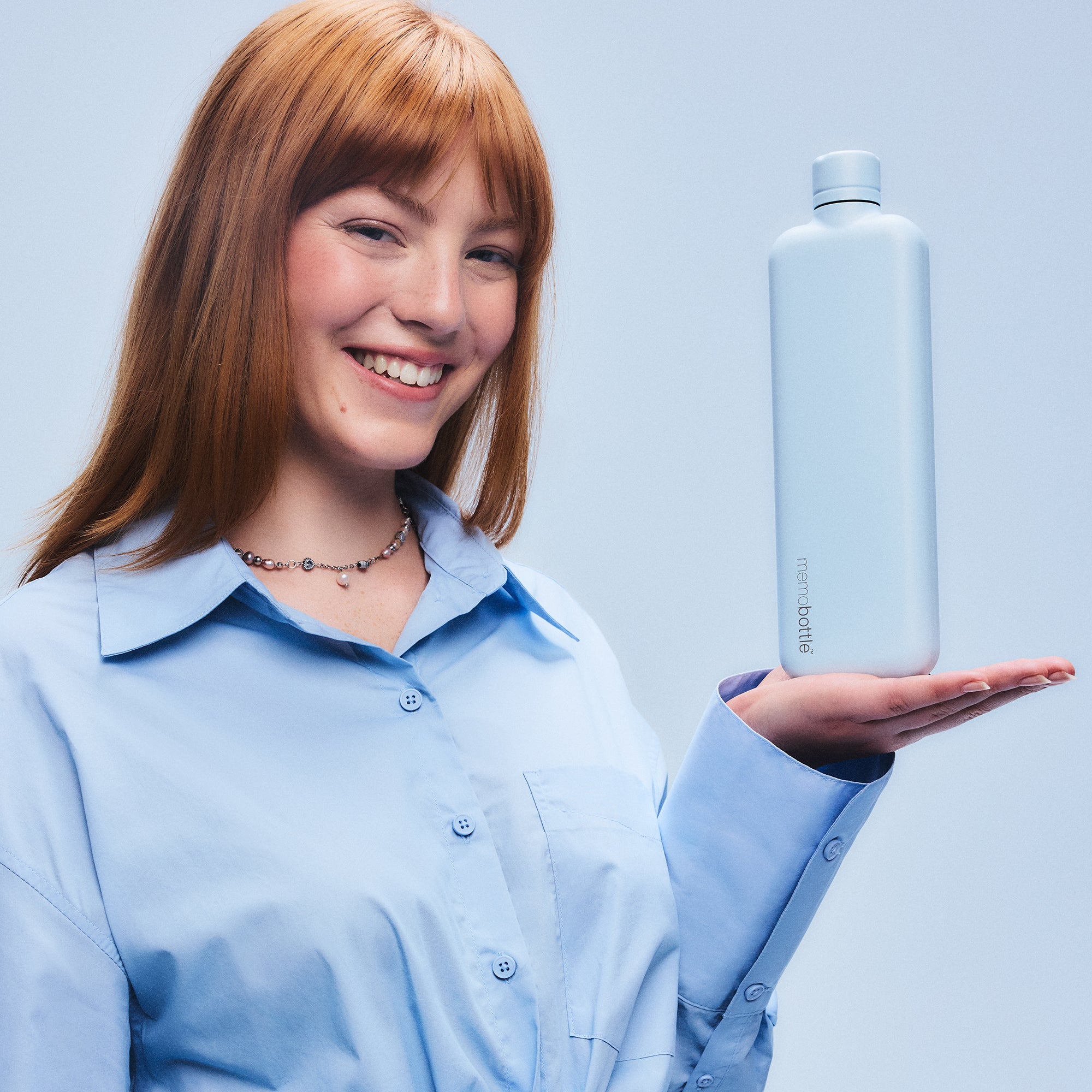 Slim memobottle (Stainless Steel) - Powder Blue